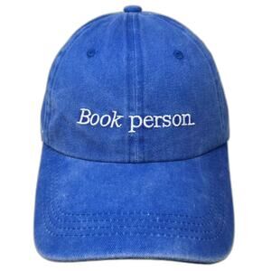 Book of the Month Book person Blue Baseball Cap Hat OS Embroidered Slideback